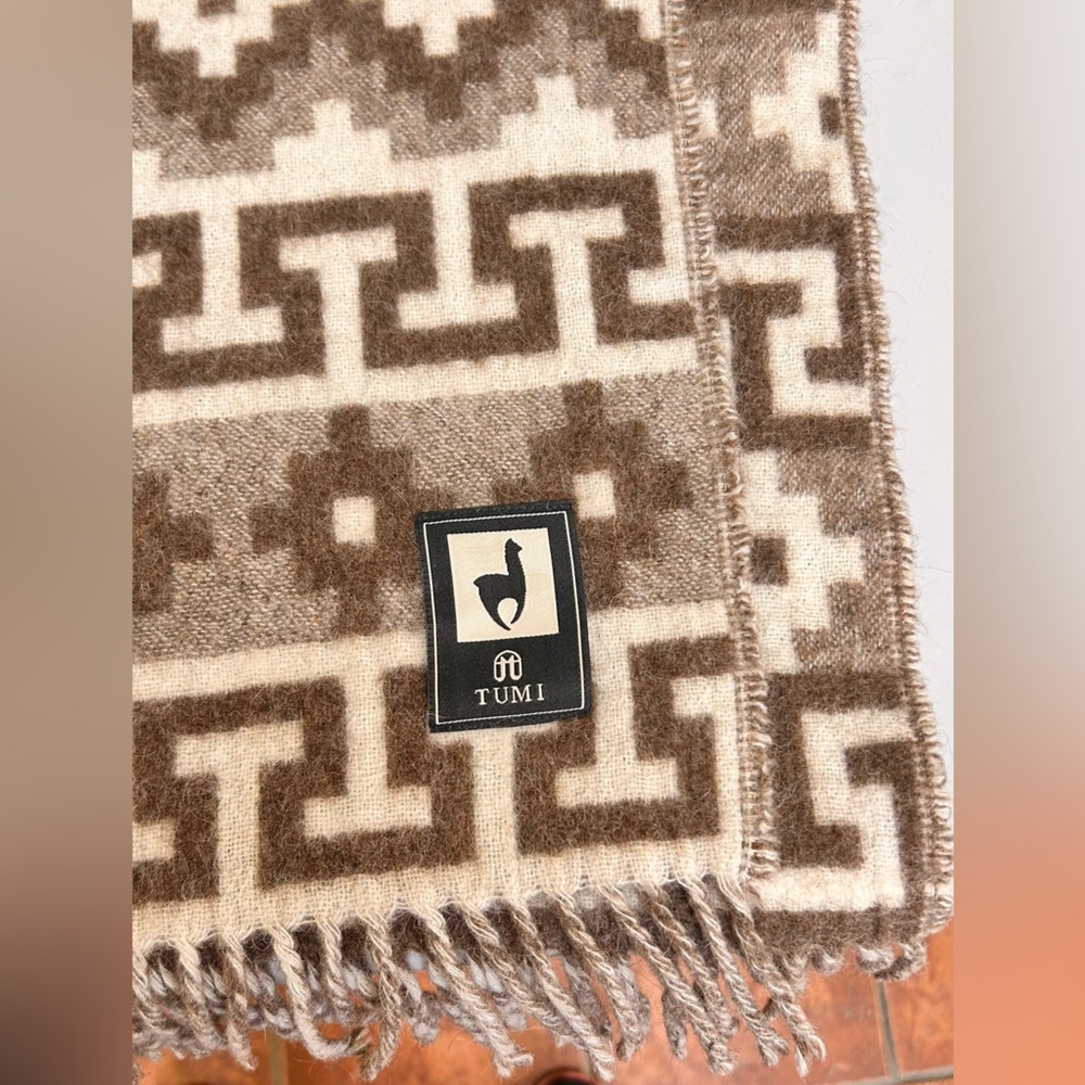 TUMI Blanket Throw Alpaca/Merino Wool?? Excellent Cond Aztec Geometric Peruvian